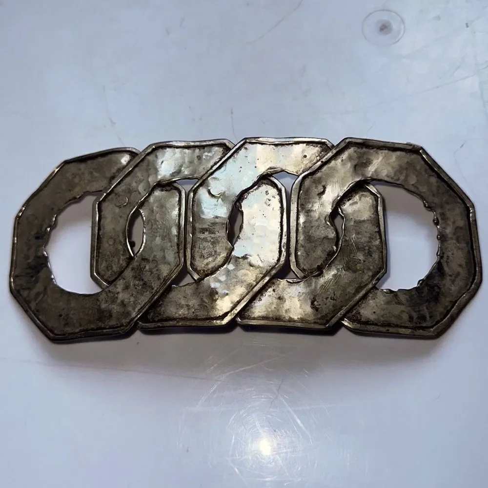 Vintage hammered silver interlocking hexagon‎ circle belt buckle